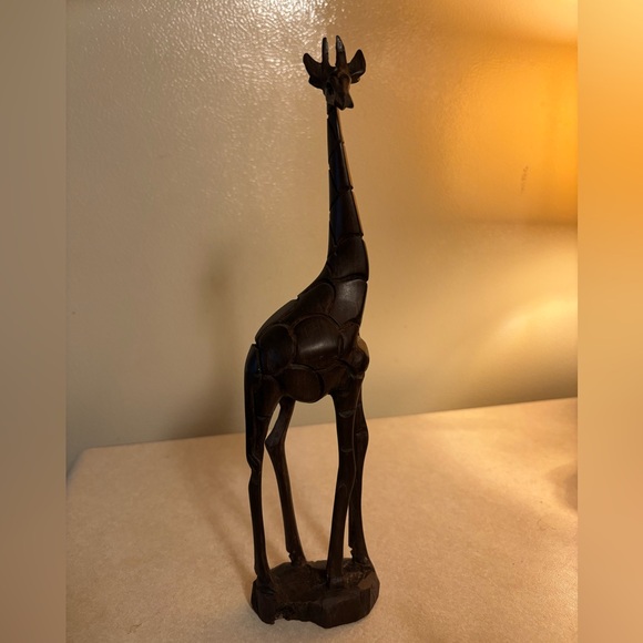 Handcarved safari animals Giraffe and Rhinoceros set of 2 - Picture 2 of 15